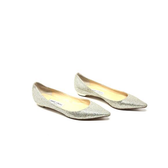 Jimmy Choo Sandy Glitter Fabric Champagne Flats Size 38 - Picture 1 of 11